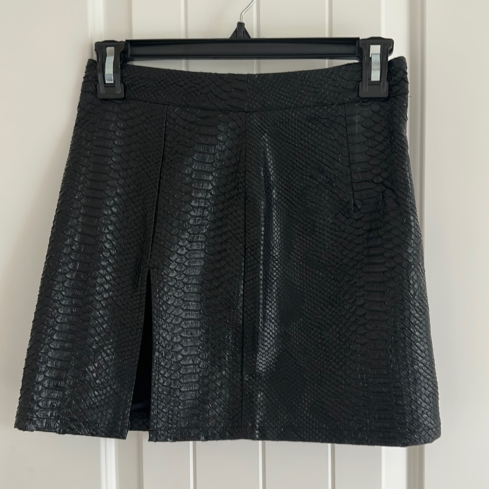 Black Leather Snakeskin Skirt with Slit by Dolls Kill